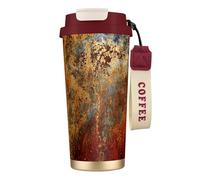 316 Stainless Steel Eco-Friendly Travel Office Mug Wall Travel Car Cup Coffee Cup with Lanyard, Modern Abstract Splashed Ink Gold Foil Rust,Red