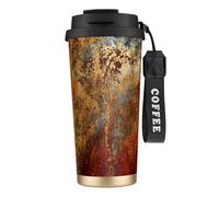 316 Stainless Steel Eco-Friendly Travel Office Mug Wall Travel Car Cup Coffee Cup with Lanyard, Modern Abstract Splashed Ink Gold Foil Rust,Black