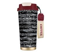 316 Stainless Steel Eco-Friendly Travel Office Mug Wall Travel Car Cup Coffee Cup with Lanyard, Music Notes On Black,Red
