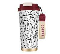316 Stainless Steel Eco-Friendly Travel Office Mug Wall Travel Car Cup Coffee Cup with Lanyard, Music Notes with Clef,Red