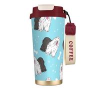 316 Stainless Steel Eco-Friendly Travel Office Mug Wall Travel Car Cup Coffee Cup with Lanyard, Old English Sheepdog Pattern,Red