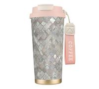 316 Stainless Steel Eco-Friendly Travel Office Mug Wall Travel Car Cup Coffee Cup with Lanyard, Quatrefoil Moroccan Mother of Pearl,Pink