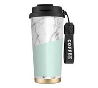 316 Stainless Steel Eco-Friendly Travel Office Mug Wall Travel Car Cup Coffee Cup with Lanyard, Real White Marble Half Pastel Mint Green,Black