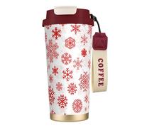 316 Stainless Steel Eco-Friendly Travel Office Mug Wall Travel Car Cup Coffee Cup with Lanyard, Red Snowflake White Christmas,Red