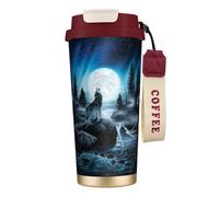 316 Stainless Steel Eco-Friendly Travel Office Mug Wall Travel Car Cup Coffee Cup with Lanyard, Resentment of The Wolf,Red