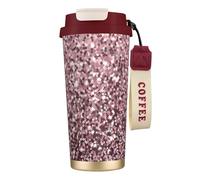 316 Stainless Steel Eco-Friendly Travel Office Mug Wall Travel Car Cup Coffee Cup with Lanyard, Rose Gold Sequins On Pink Abstract,Red