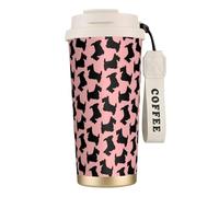 316 Stainless Steel Eco-Friendly Travel Office Mug Wall Travel Car Cup Coffee Cup with Lanyard, Scottish Terrier Pattern Pink Black,White