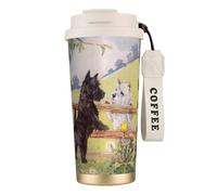 316 Stainless Steel Eco-Friendly Travel Office Mug Wall Travel Car Cup Coffee Cup with Lanyard, Scottish Terrier Dog West Highland Terrier,White