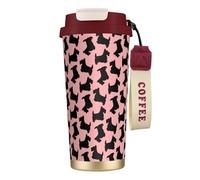 316 Stainless Steel Eco-Friendly Travel Office Mug Wall Travel Car Cup Coffee Cup with Lanyard, Scottish Terrier Pattern Pink Black,Red