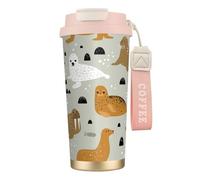 316 Stainless Steel Eco-Friendly Travel Office Mug Wall Travel Car Cup Coffee Cup with Lanyard, Seal and Walrus Pattern,Pink