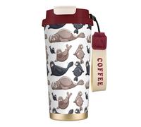 316 Stainless Steel Eco-Friendly Travel Office Mug Wall Travel Car Cup Coffee Cup with Lanyard, Seals Illustration Sea Lion,Red