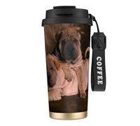 316 Stainless Steel Eco-Friendly Travel Office Mug Wall Travel Car Cup Coffee Cup with Lanyard, Shar Pei Dog,Black