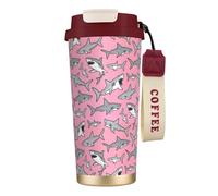 316 Stainless Steel Eco-Friendly Travel Office Mug Wall Travel Car Cup Coffee Cup with Lanyard, Sharks Nautical Ocean Sea Sea Life Fish,Red