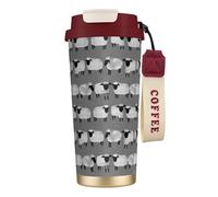 316 Stainless Steel Eco-Friendly Travel Office Mug Wall Travel Car Cup Coffee Cup with Lanyard, Sheep Kids Grey Gender Neutral Farm Animals,Red