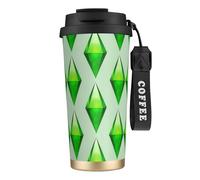 316 Stainless Steel Eco-Friendly Travel Office Mug Wall Travel Car Cup Coffee Cup with Lanyard, The Sims Plumbob,Black