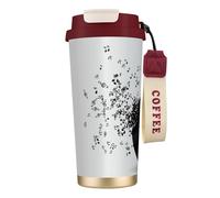 316 Stainless Steel Eco-Friendly Travel Office Mug Wall Travel Car Cup Coffee Cup with Lanyard, Torn Vinyl Record and Musical Notes Flying in The Air,Red
