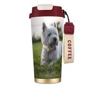 316 Stainless Steel Eco-Friendly Travel Office Mug Wall Travel Car Cup Coffee Cup with Lanyard, Westie Lawn West Highland White Terrier Dogs,Red