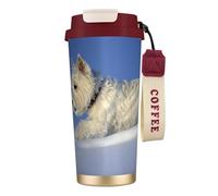 316 Stainless Steel Eco-Friendly Travel Office Mug Wall Travel Car Cup Coffee Cup with Lanyard, Westie Winter West Highland White Terrier Dogs,Red