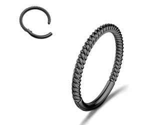 316L Stainless Steel 16G/18G Twisted Nose Ring Hoop Septum Conch Jewellery | 1Pcs Hinged Seamless Clicker Cartilage Earrings for Tragus Daith Helix Piercing, 14K gold plated/silver/black 6/7/8/9/10/12mm