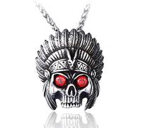 316L Stainless Steel Classic Indian Chief Pendant Necklace Red Stone Eye Punk Hip hop Rock Indians Avatar Jewelry Gift