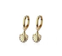 316L Stainless Steel CZ Crystal Seashell Dangling Huggie Hoop Earrings, Sold as a Pair, 20ga, Metal, Cubic Zirconia