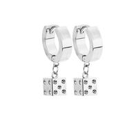 316L Stainless Steel Dice Dangling Huggie Hoop Earrings, Sold as a Pair, 20ga, Metal, No Gemstone