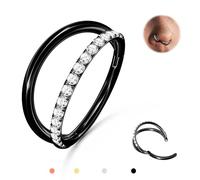 316L Stainless Steel Double Hoop Nose Rings Conch Helix Piercing Jewelry | 1 Piece 16G/18G/20G Septum Clicker Cartilage Tragus Earrings Body Piercing Jewelry 14K Gold Plated, Silver, Rose Gold, Black