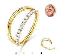 316L Stainless Steel Double Hoop Nose Rings Conch Helix Piercing Jewelry | 1 Piece 16G/18G/20G Septum Clicker Cartilage Tragus Earrings Body Piercing Jewelry 14K Gold Plated, Silver, Rose Gold, Black