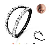 316L Stainless Steel Double Hoop Nose Rings Conch Helix Piercing Jewelry | 1 Piece 16G/18G/20G Septum Clicker Cartilage Tragus Earrings Body Piercing Jewelry 14K Gold Plated, Silver, Rose Gold, Black