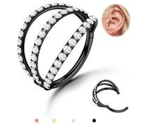 316L Stainless Steel Double Hoop Nose Rings Conch Helix Piercing Jewelry | 1 Piece 16G/18G/20G Septum Clicker Cartilage Tragus Earrings Body Piercing Jewelry 14K Gold Plated, Silver, Rose Gold, Black