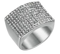 316L Stainless Steel Gold Plated Full CZ Cross Men's Ring Hip Hop Jewelry Bling Accessory Gift