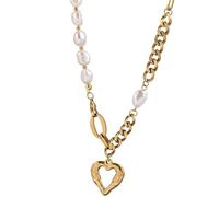 316L Stainless Steel Love Heart Stitching Baroque Pearl Luxury Chain Elegant Woman Clavicle Chain
