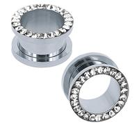 316L Stainless Steel Rhinestone Crystal Ear Tunnel Plugs Ear Gauges Expanders Body Piercing (White, 00g(10mm))