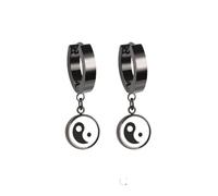 316L Stainless Steel Yin Yang Dangling Huggie Hoop Earrings, Sold as a Pair, 20ga, Metal, No Gemstone