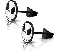 316L Surgical Stainless Steel Jack Skellington Round Circle Button Stud Post Earrings(10 mm) ER67, Sterling Silver, No Gemstone