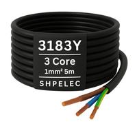SHPELEC® FLEXIBLE Black Cable 3183Y 0.75mm, 1.0mm, 1.5mm, 2.5mm BASEC Approved Black PVC LED Lighting 5m 10m 15m 20m 50m (1.0mm 3 Core - 5 metres)