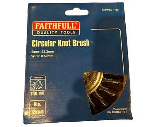 3192 Faithfull Circular Knot Wire Brush, 125mm Diameter, 22.2mm Bore, Wire Thick