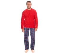 31B1476/SIU60015 Mens Cotton Flannel Pyjama Set Lounge Top Pants PJs Pajamas Nightwear Gift Warm (RED-BB-NAVY, L)