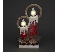 31Cm Christmas Pre Lit Twin Candles Battery Operated Glitter Foam Snow Covered Finish Table Decoration Red