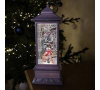 31cm Dual Power LED Christmas Snowman Scene Water Spinner Lantern in Warm White