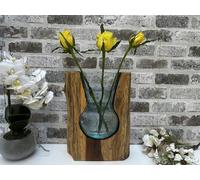 31cm Molten Glass Wedge Vase on Wooden Teak Root Flower Holder