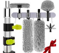 31FT High Reach Duster Kit,(18FT+6FT) Lightweight Aluminum Alloy Extension Rod,4 Dust Removal Tool,210° Steering Head Clean Various Angle,High Duster With Extension Pole For Cleaning Ceiling,High Wall