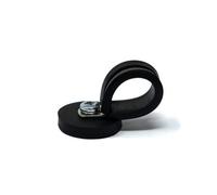 31mm dia x 6mm high Rubber Coated Cable Holding Magnet With 19mm Rubber Clamp (Black) - 5.7kg Pull (Pack of 2)
