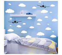 31pc Cloud Wall Stickers and 2pc Black Airplanes Decor Wall Decals for Nursery Kids Room Decor, CUNYA Vinyl Removable Clouds Wall Art Stickers Home Decoration (Mix Size 4-10 inch )