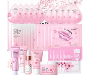 31PC Luxury Sakura Skin Care Gift Set - Complete Japanese Routine with Cleanser,Toner,Serum,Eye Cream,Sunscreen,Mask & More - Ultimate Pamper Gift for Women,Birthday & Christmas Gifts for Teenage Girl