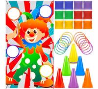 31PCS 3 in 1 Carnival Games,Bgtecho Easter Theme Party Toss Game Banner,Bean Bags Toss Games for Party Adult,Indoor Outdoor Throwing Games with Bean Bags Cones Ring for Lawn Games