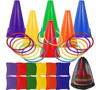 31PCS 3 in 1 Ring Toss Game Carnival Combo Set,Soft Plastic Cones Bean Bags Ring Toss Games,Carnival Games for Kids Adults Birthday Party Throwing Backyard Lawn Game Indoor Outdoor Games Supplies