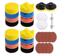 31PCS 3 Inch Polishing Pads for Drill, Buffing Pads for drill and Buffers for Drill Attachment Car Polishing Sponges Pads Sandpaper, Car Headlight Restoration Kit for Auto, Wood and Metal
