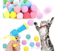 31Pcs Cat Ball Toy Launcher Gun,Cat Balls Fetch Toy,30Pcs Plush Fuzzy Balls Launcher for Cats with 1 Gun,Funny Interactive for Bored Indoor Adult Cats,Cute Kitten Kitty Toys