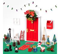 31PCS Christmas Elf Fairy Door Kit: Miniature Accessories Garden Wooden Decorations Craft Set - Red